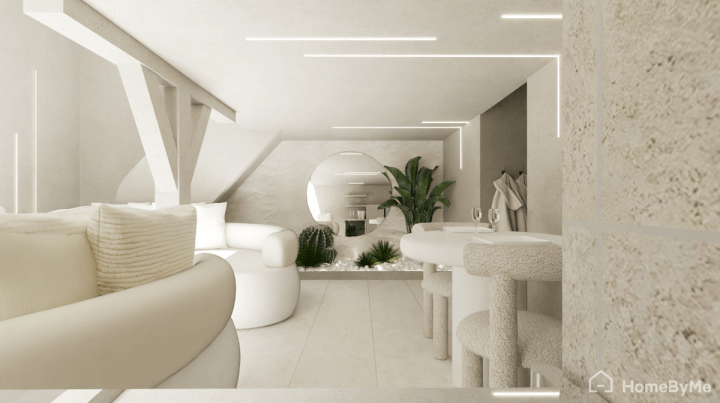 Seamless indoor-oudoor interior with biophilic statements designed with HomeByMe