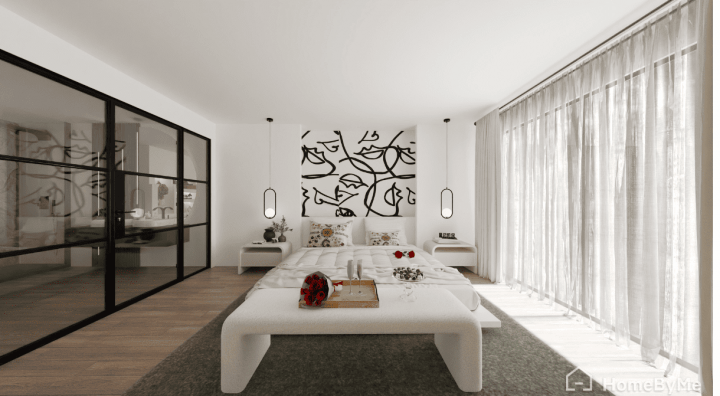 valentin's day bedroom deor idea in 3D project realized with HomeByMe 3d planner
