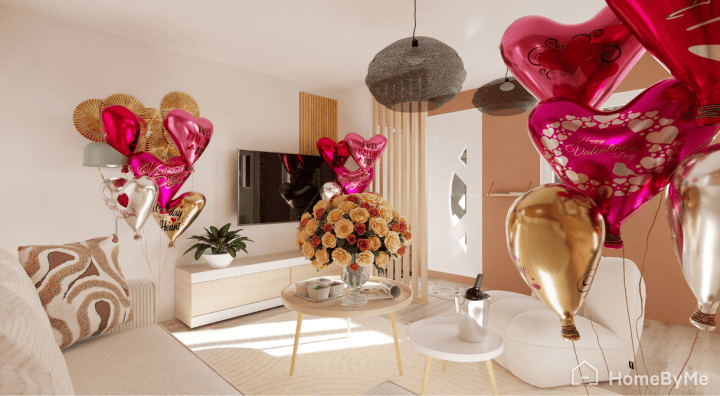 valentin's day living-room deor idea in 3D project realized with HomeByMe 3d planner