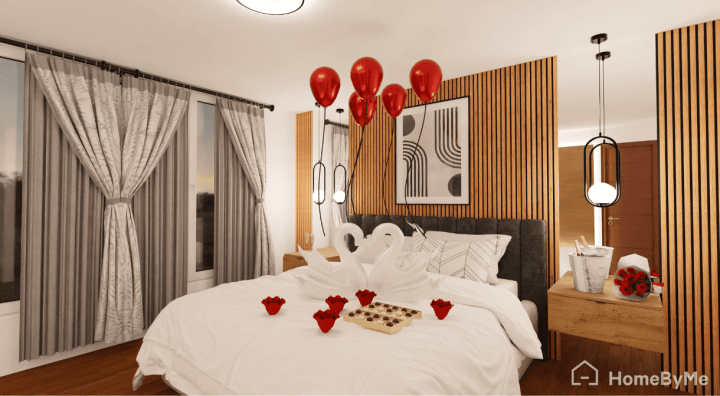 valentin's day bedroom deor idea with chocolates realized with HomeByMe 3d planner