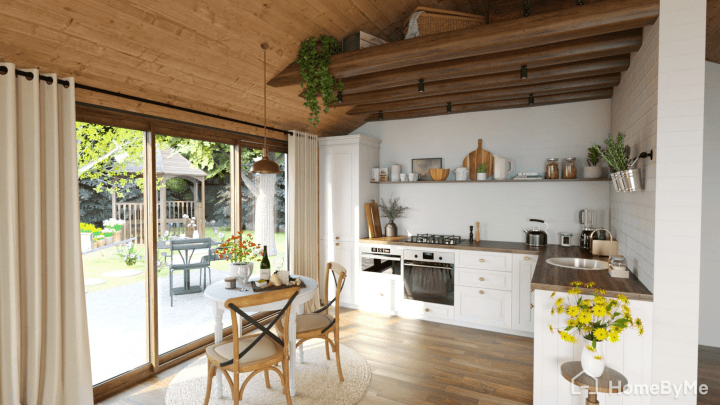 Charming white and wooden kitchen layout with homebyme's planner