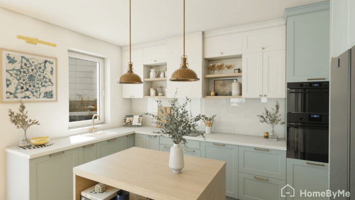 Blue mediteranean kitchen layout designed with Homebyme's planner
