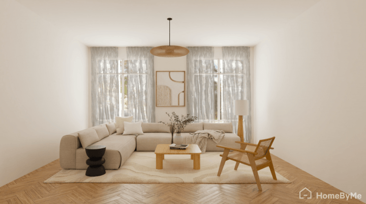 Scandinavian simple wood and beige living room