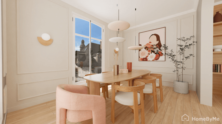 Trendy colorful scandinavian style dining space