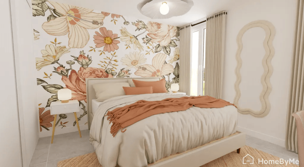 floral patterns for a relaxed bedroom atmosphere.