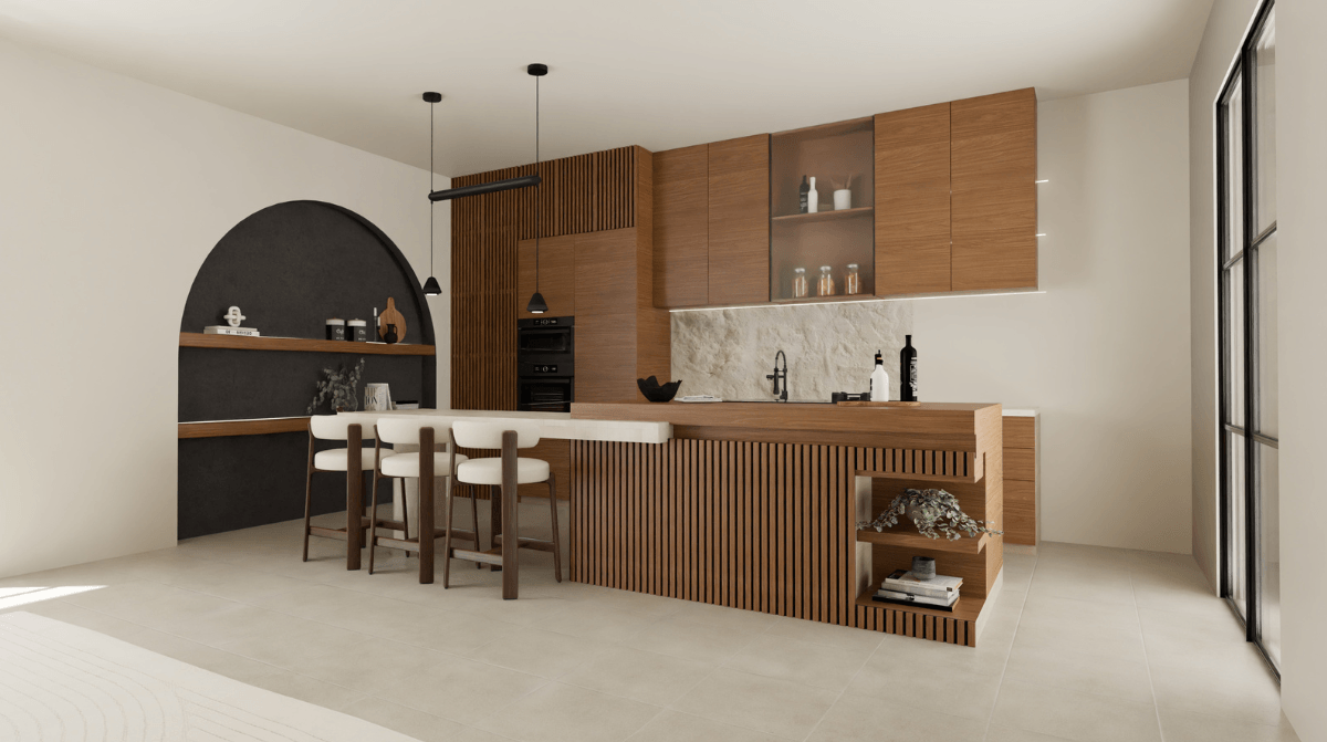 Grande cuisine avec îlot central aux inspirations nordiques designs