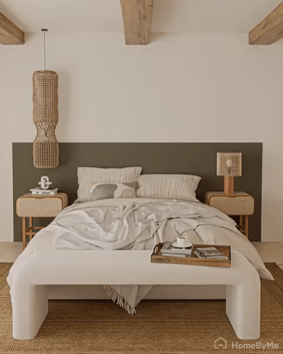 pared cabecero cama rectángulo minimalista sobre la cama