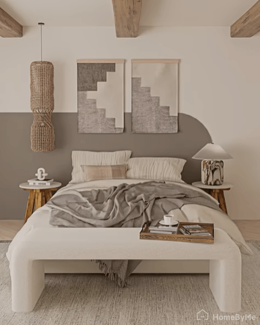 Tête de lit peinture forme arrondie asymétrique style contemporain