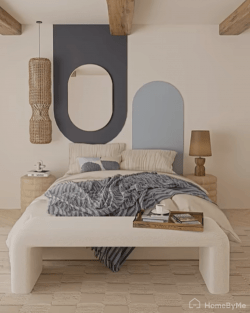 Tête de lit peinture bicolore design avec contraste de couleurs