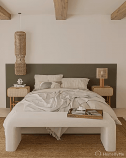 minimalist rectangle painted headboard above the bed