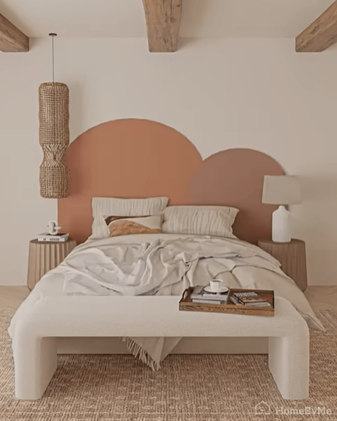 double arch painted headboard with modern graphic effect