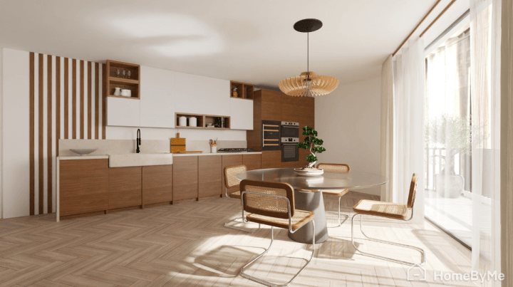 Scandinavian kitchen space with a small dining stylish area