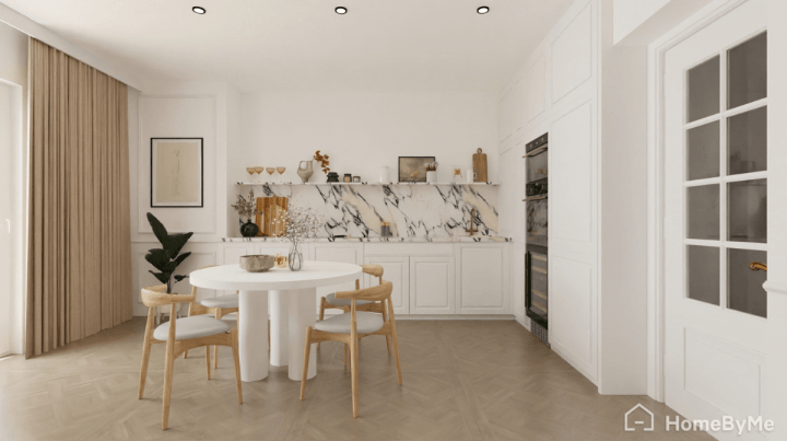 Airy Scandinavian kitchen in white and pale wood finishes