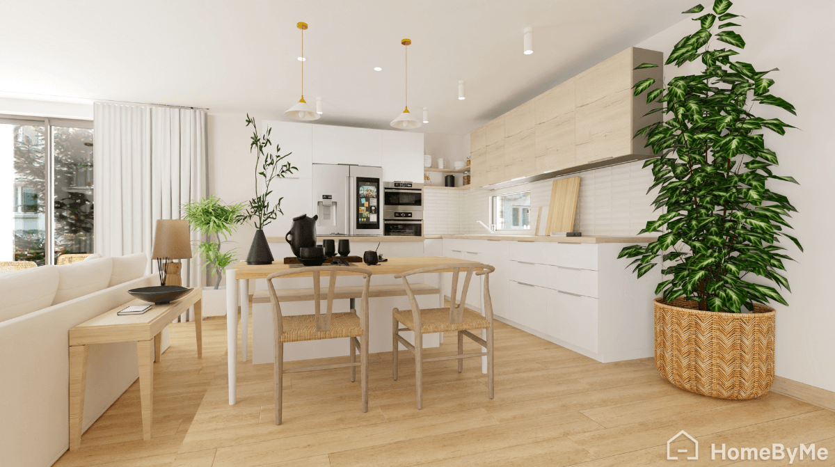 Modern Nordic kitchen with crisp white and wood accents