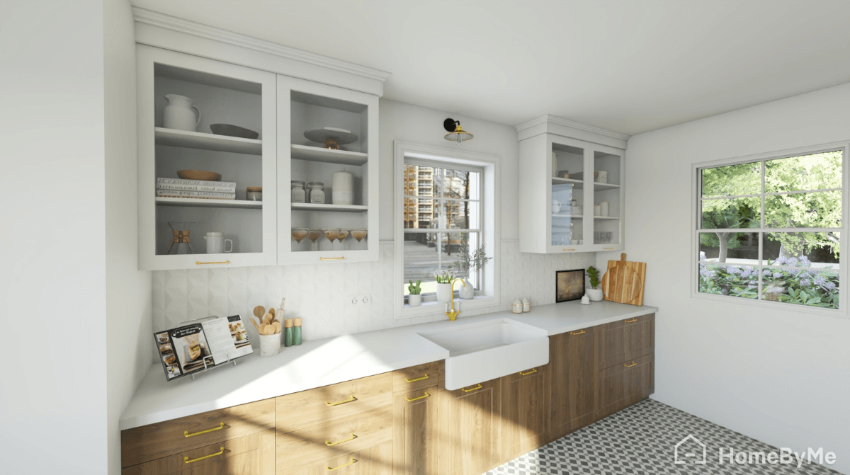 Cozy Scandinavian kitchen blending white and natural wood textures