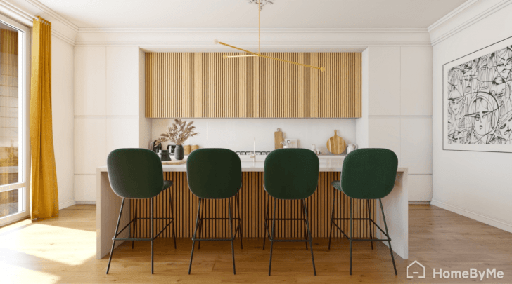 Single wall kitchen layout realistic rendearing designed with homebyme