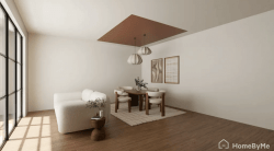 Decorating idea for a dining area: a colorful ceiling