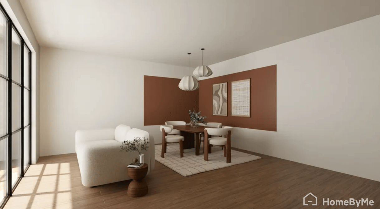 Decorating idea for a dining area: asymmetrical walls