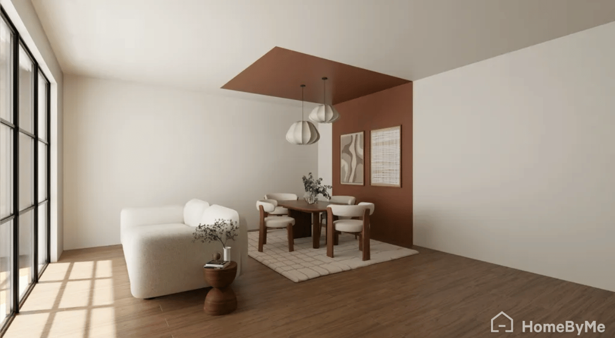 Decorating idea for a dining area: bringing back bold colors on the ceiling