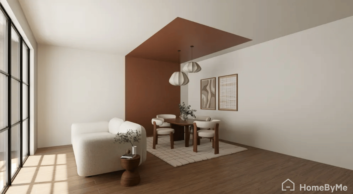 Decorating idea for a dining area: adding a pop of color to the ceiling 2