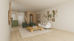 Rendu réaliste 4K d'un salon homebyme avec du mobilier modulable likoolis
