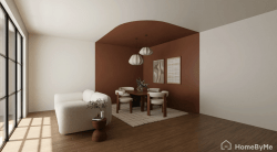 Idée de déco peinture coin repas salle à manger : asymétrie moderne mur et plafond