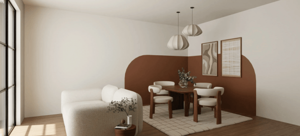 Decorating idea for a dining area: half-height wainscoting