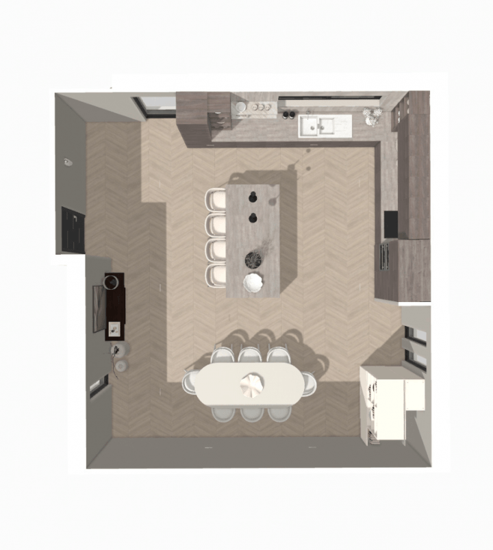 Plano en 2D con medidas exactas para comenzar a diseñar una cocina online