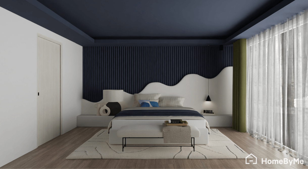Idée de chambre apaisante tendance de couleur bleu nuit