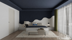 Imagen 4K de un dormitorio tendencia de color azul noche
