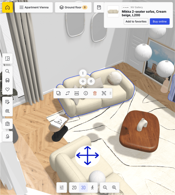 Extrait du planner homebyme sur un projet de salon parisien