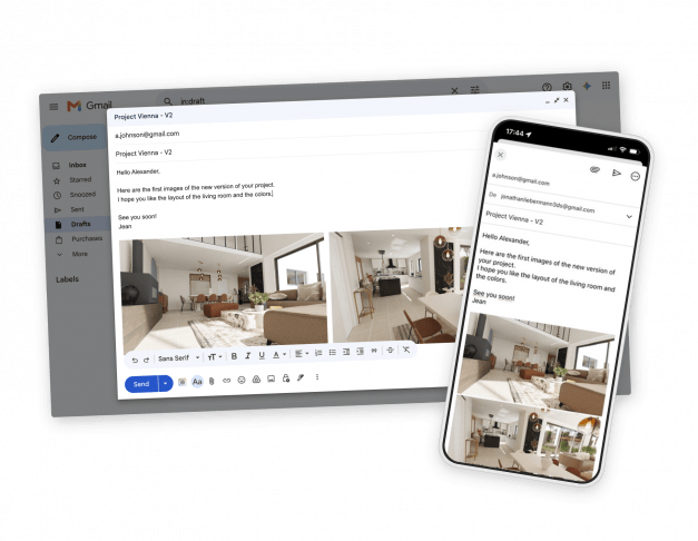 Easily share your projects and ideas with clients using HomeByMe.