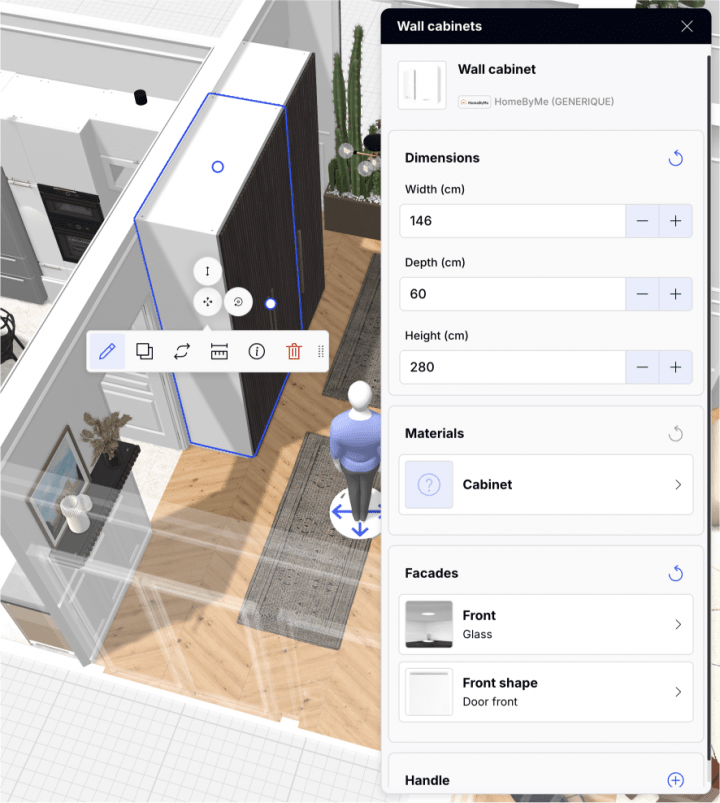 Zoom sur le planner 3D et dimensions du projet