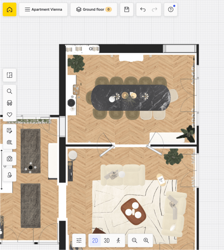 2D plan extract of the Homebyme's planner showcasing a parisien style project