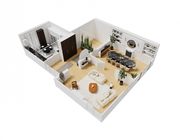 Diseño de plano arquitectónico en 3D.