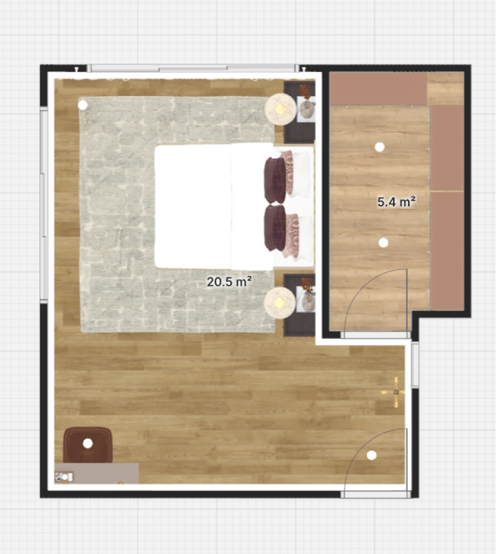 Rendu réaliste d'un plan de chambre en 2D réalisé grâce au planner Homebyme