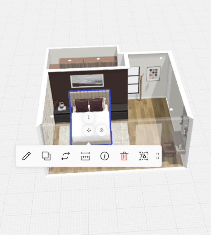 Rendu réaliste d'un plan de chambre en 3D réalisé grâce au planner Homebyme