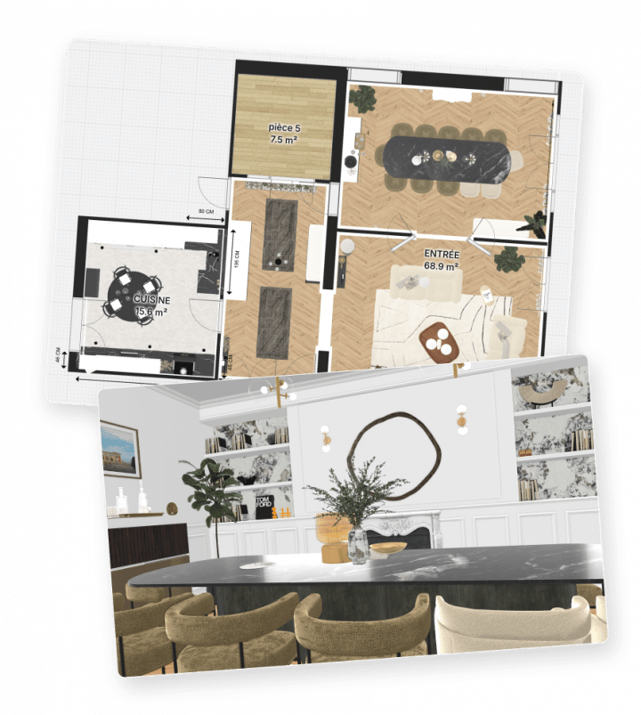 2D floor plan and immersive 3D view of the same apartment project.